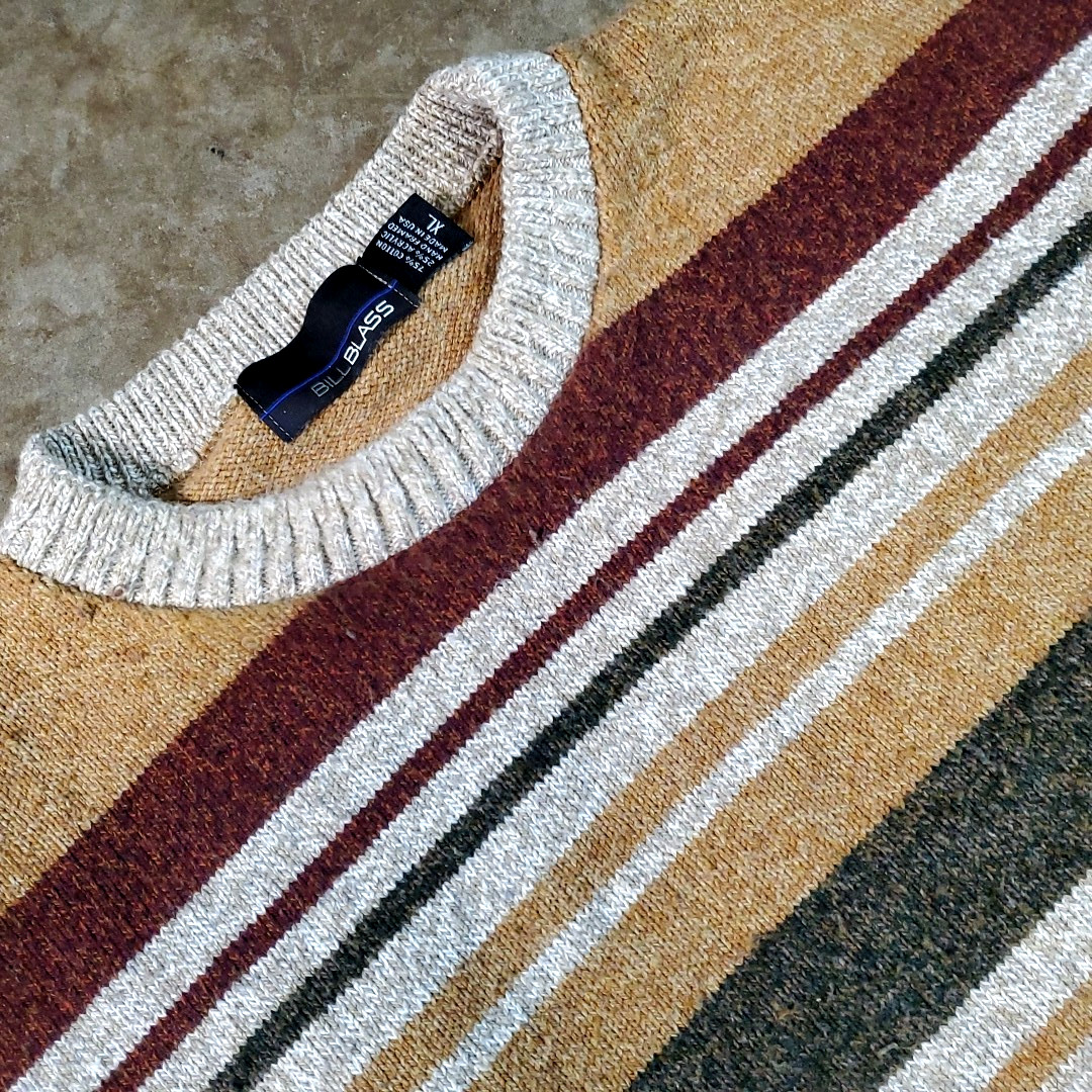 Bill Blass Sweater Mens XL Multicolor Striped Long Sleeve Crew Neck Pullover