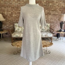 LDT Sweater Dress Medium Gray Textured Knit Wool Blend Stretch Lightweight