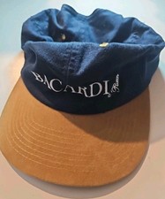Bacardi Rum Adjustable Hat Blue Beige Suede Bill Black Strap One Size