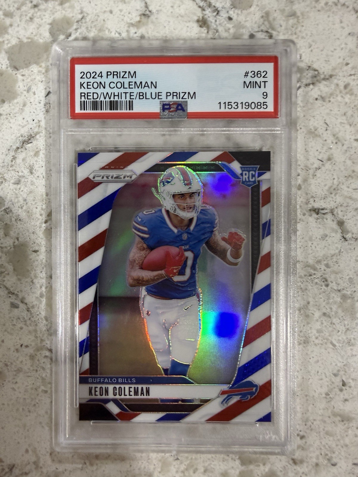 2024 Panini Prizm Rookies Keon Coleman #362 Red White Blue Prizm (RC) PSA 9 Mint
