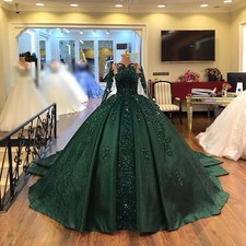 Red Long Sleeved Quinceanera Dress with Lace Decal Layered Satin Ball Gowns