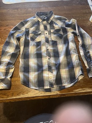 Carbon Slim Fit Men's Small Beige/Navy/Red Plaid Button Down Long Sleeve Shirt 