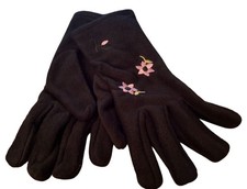 Warm-Up Embroidered Fleece Gloves Black 1 Size Fits All Floral Design Soft Warm