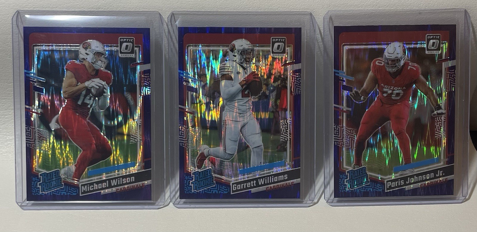 2023 Panini Donruss Optic Rated Rookie Arizona Cardinals Lot (3) Purple Shock