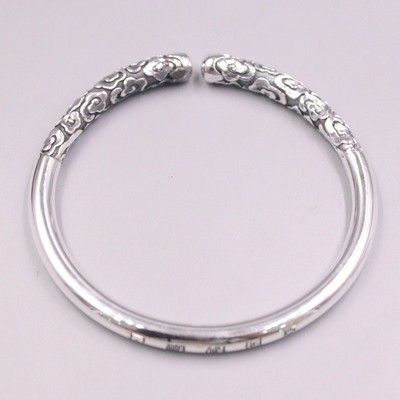 Reines 999 Feinsilber günstige Wolke rund 6 mm Manschette Armreif passt Handgelenk 2,4 Zoll breit