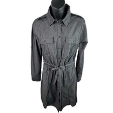 Y2K Utility GAP Light Denim Chambray Dark Gray Midi Dress Women’s S Waist Tie
