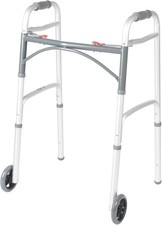 Drive Medical Two-Button Folding Walker w/ Wheels Lightweight Rolling Mobile NEW