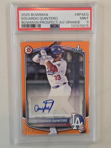 2025 Bowman EDUARDO QUINTERO Prospect 1st RC Rookie Auto Orange #/25 PSA 9 Mint