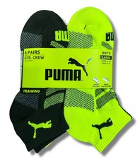 PUMA SOCKS BOYS X6 - QUARTER 253 - AXEL BLACK YELL - LARGE SZ SHOE 4-9.5 6 PACK