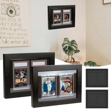 Trading Card Display Case,2 Slot Wall Mount Wooden Showcase w/ Clear View Window