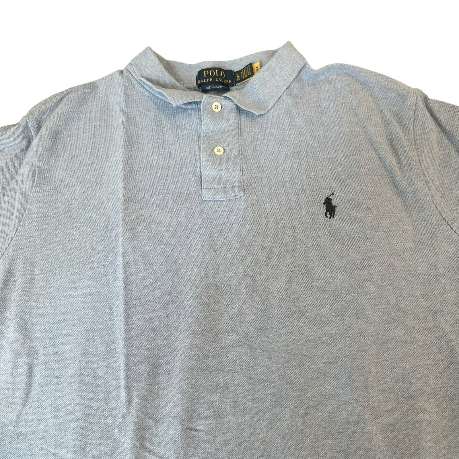Camicia Ralph Lauren uomo XL blu chiaro pony manica corta slim fit
