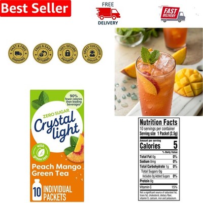 Ten Packets of Peach Mango Green Tea Mix - Sugar Free & Low Calorie Convenience