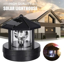 Solar Powered LED Rotating Lighthouse Night Light Outdoor Garden Home Decor Lamp