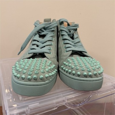 Christian Louboutin Light Green Suede Spiked Men's Sneakers EU 42