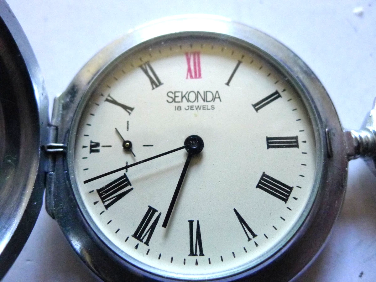 Reloj Bolsillo Cazador Sekonda 18 Joyas Cromado.. 50mm. Funcionando.. GWC