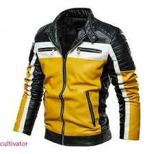 Motor Men's Eco Leather Jacket Fleeces Lined Coat Slim Fit Fashion Winter Casual