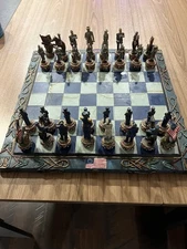 Dragon Crest U.S. Civil War Chess Set-Resin Heavy Board-All 32 Pieces-Painted-