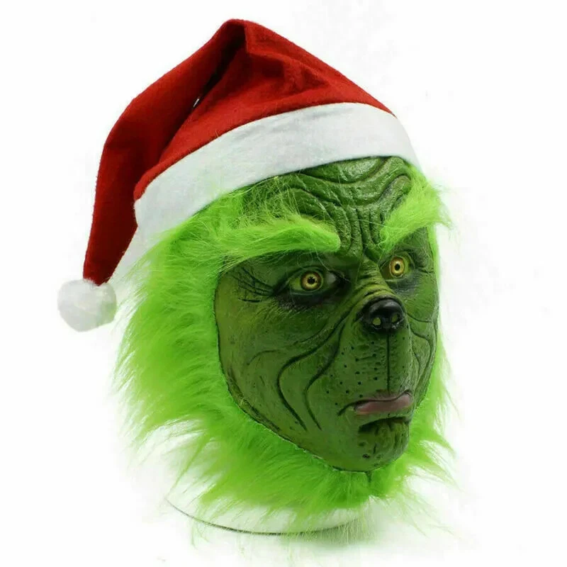 Máscara de látex de cabeza completa El Grinch Sombrero de Navidad Monstruo Disfraz para adulto Juegos con disfraces de Navidad Foto 4 de 4