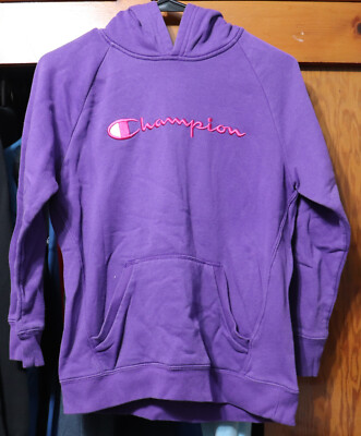 Champion Classic Script Embroidered Logo Hoodie Purple Youth Extra Large  YXL