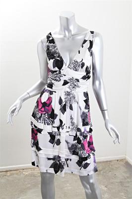 ROBERTO CAVALLI Womens White Floral Print Deep V-Neck Dress 44 NEW
