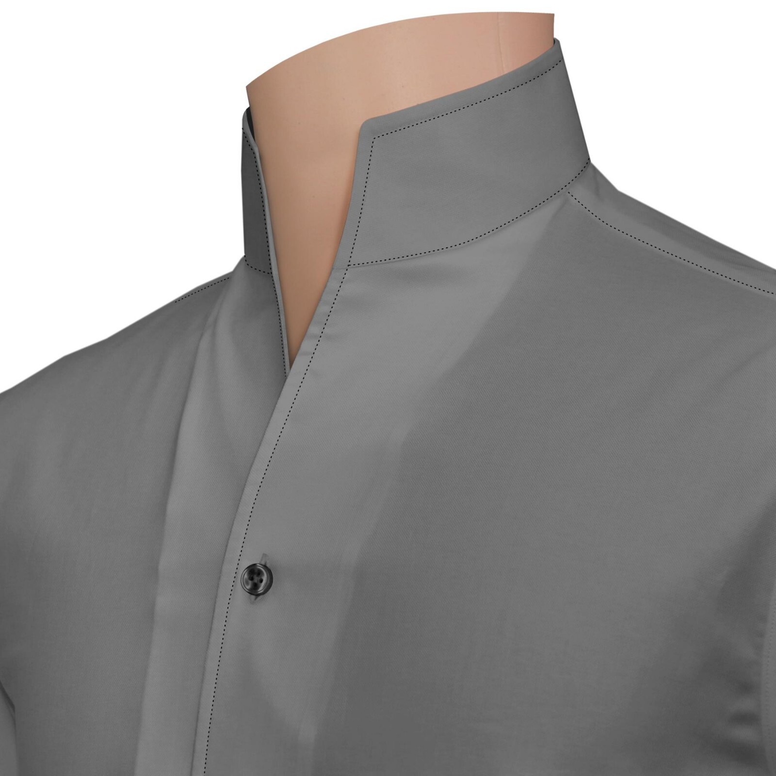 High Open Collar Tall V Neck Grey Contrast Black Stitch Mens Casual Cotton Shirt image 6