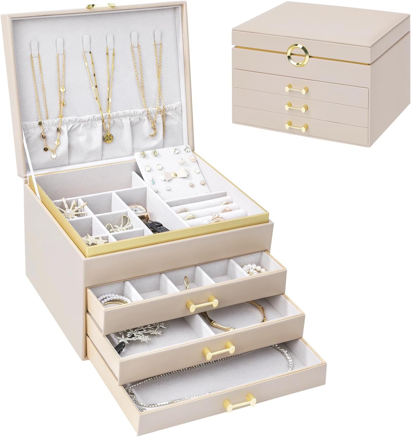 Jewelry Box Organizer for Women Girls, 4-Layer Large Jewelry Boxes with 3 Drawer-image