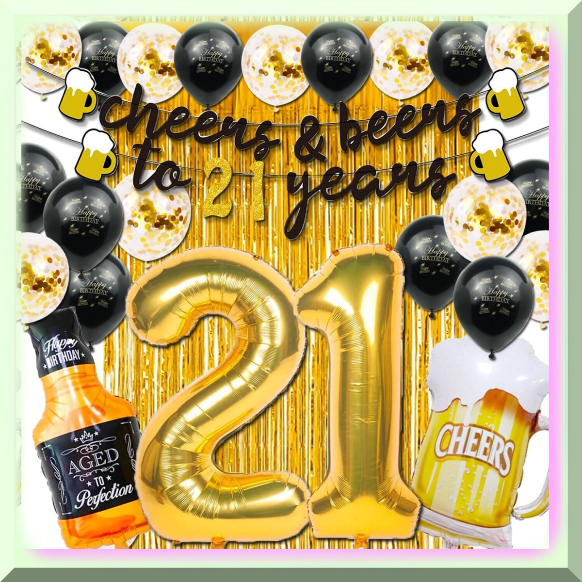 "It's Giving 21" 21st Birthday Banner - Black Glitter, Party Decor For Her Or Him