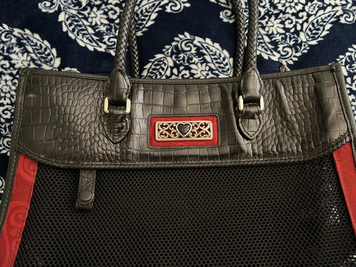 VINTAGE Brighton Croc Embossed Black Leather Red Accents Small Pet