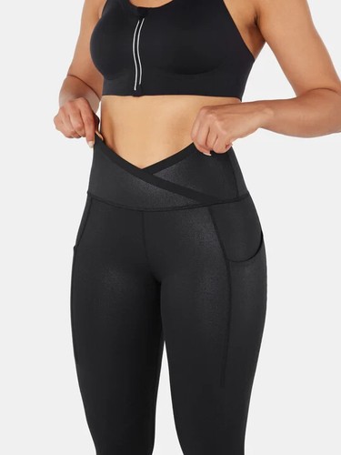 Fanka Body Sculpt Lift n Curve Black Large Faux Leather Leggings with pockets - Picture 3 of 6