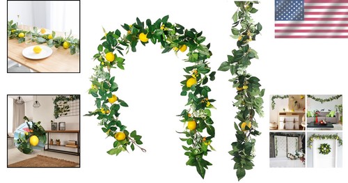 2PCS 6Ft Artificial Lemon Garland with Eucalyptus - Effortless Decor Solution - Picture 2 of 9