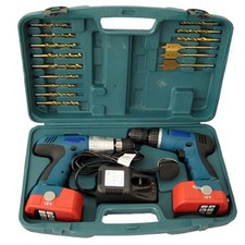 18V CORDLESS DRILL TWIN HAMMER DRILLS SET IMPACT DRIVER KIT IN CASE BATTERY NEW