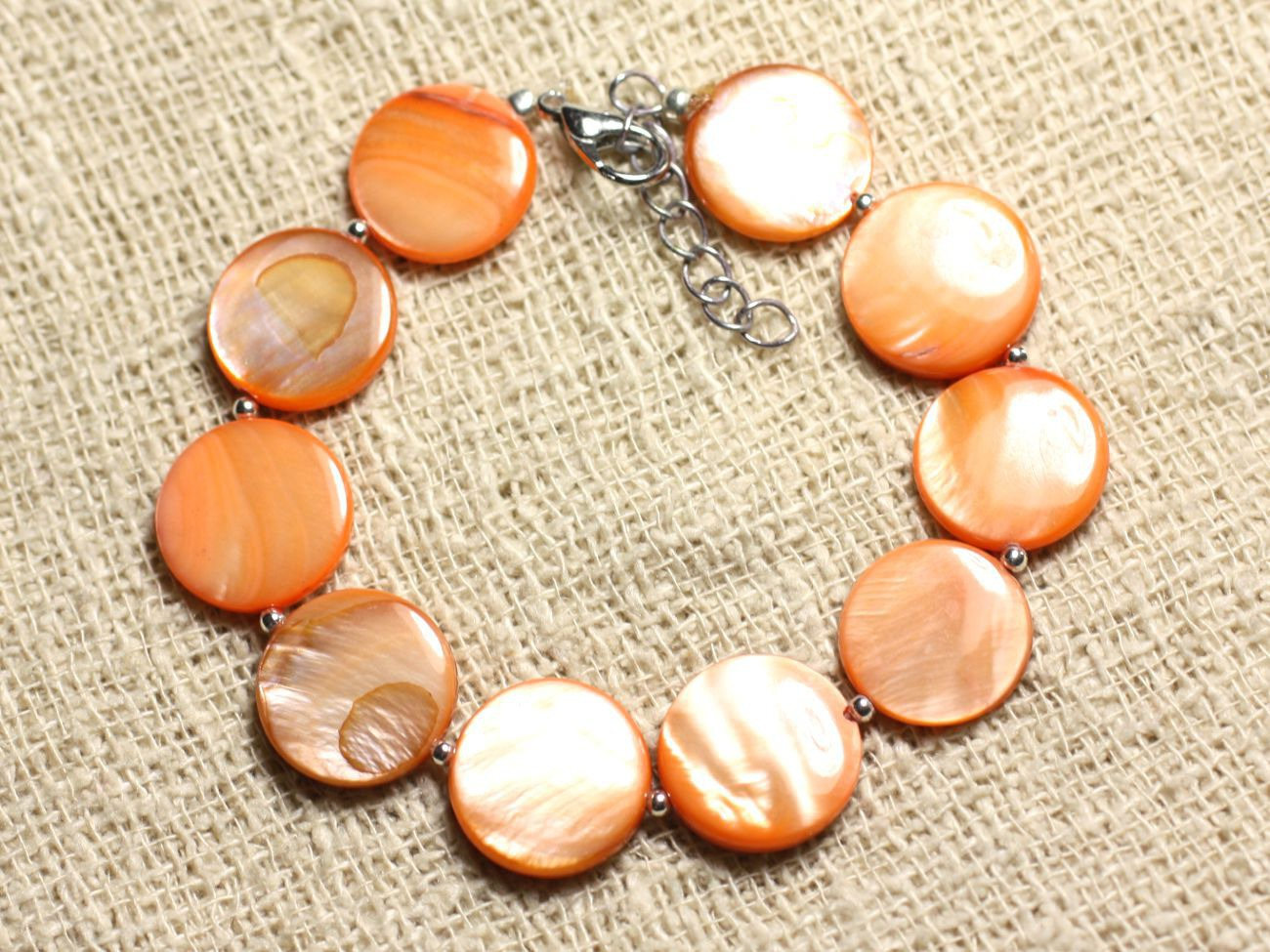 Bracelet Argent 925 Authentique et Palets de Nacre Orange Luxe