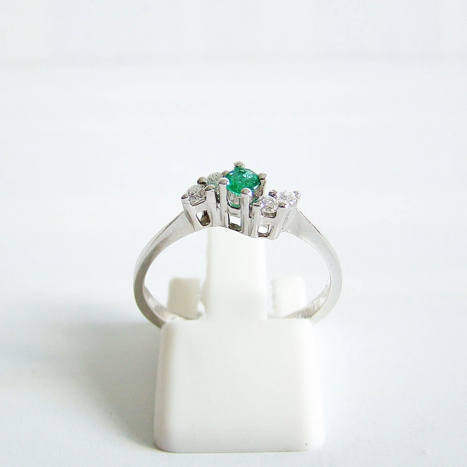 Ring Weißgold Smaragd Brillanten Diamant Edelstein 585er / 14 kt. - Bild 3 von 4