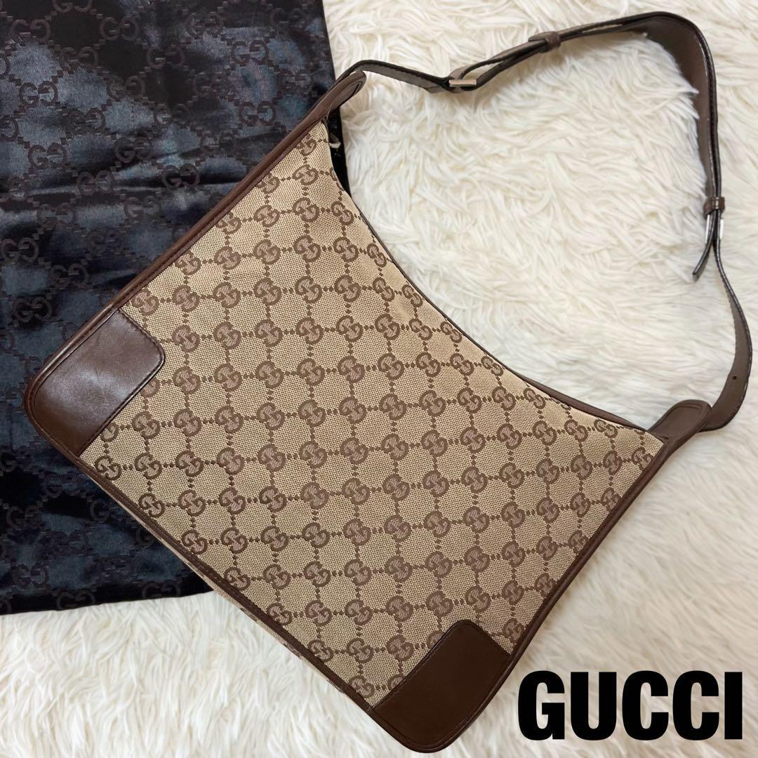 GUCCI GG Canvas Leather Logo Tote Shoulder Bag with Dust Bag-image