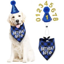 Pet Dog Cat Happy Birthday Hat Headwear Bandana Neckerchief Ties Party Fancy  