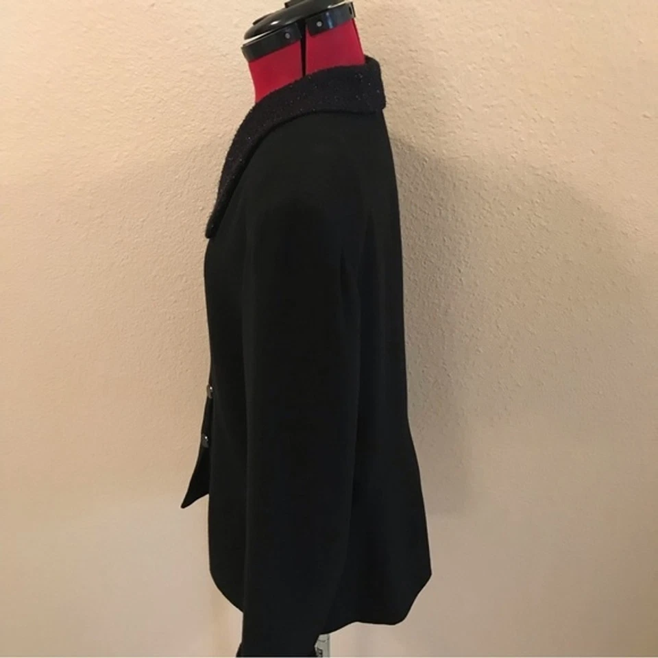 Blazer Kasper ASL para mujer talla 14 negro manga larga botón delantero acento metálico Foto 4 de 4