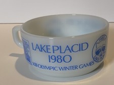 Anchor Hocking Fire King Soup Bowl Cup 1980 Lake Placid XIII Olympics 2-3/4"