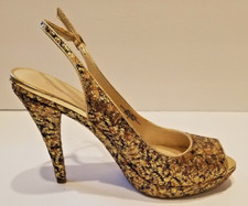 Nine West Women's Heels Glameron Gold Sparkle Metallic Slingback Platform Size 9