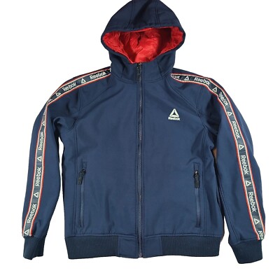 Reebok Men's Size Medium Navy Blue & Red Jacket Coat Windbreaker Dual Zip 