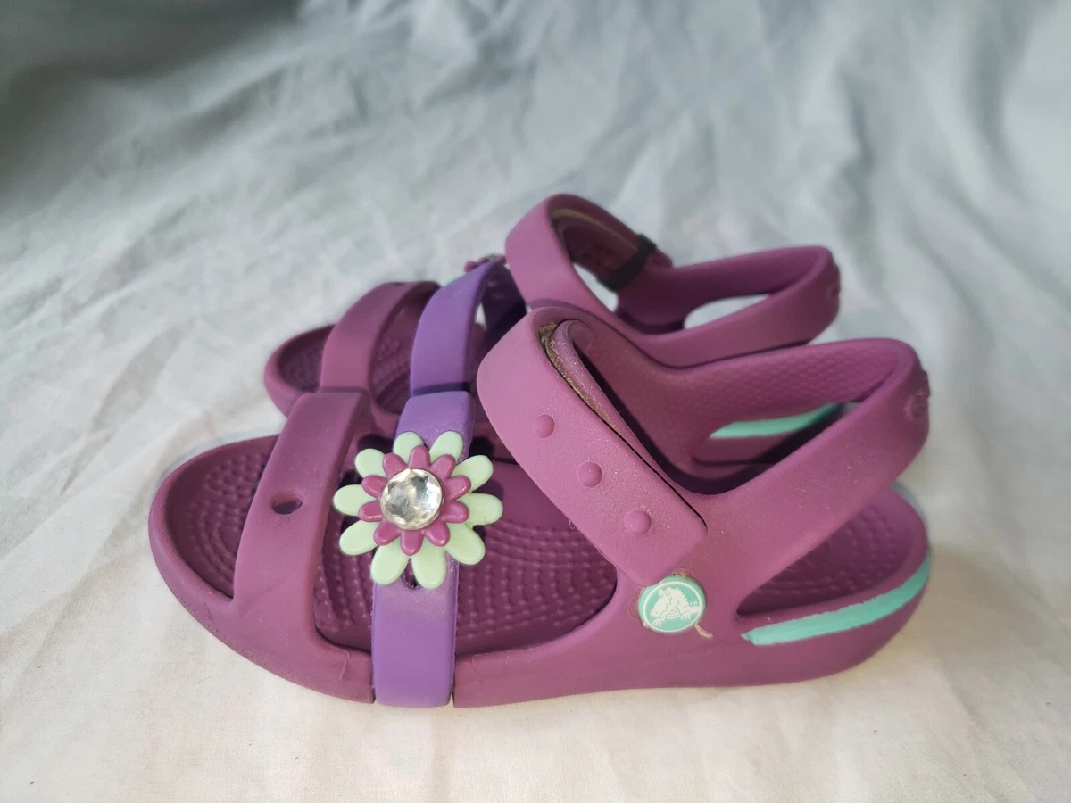 CROCS KEELEY PURPLE BLUE PETAL FLORAL STRAPPY SLINGBACK SANDAL SHOE 10