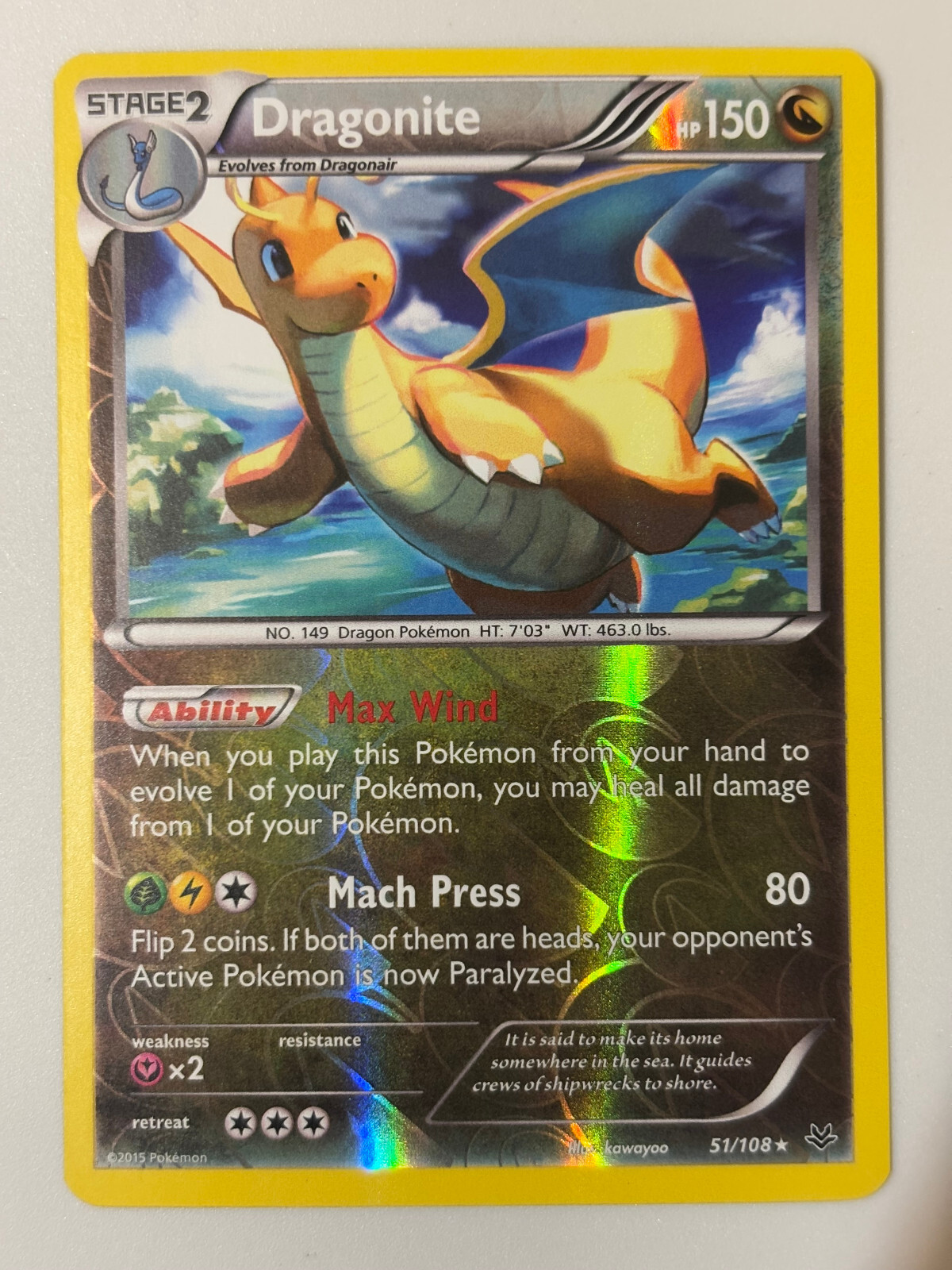 Dragonite #51/108 XY Roaring Skies Pokemon HOLO Rare Card LP/NM
