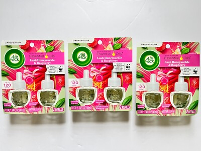 3 Packs Air Wick Essential Oils Refill Lush Honeysuckle Raspberry 2 Refills Each