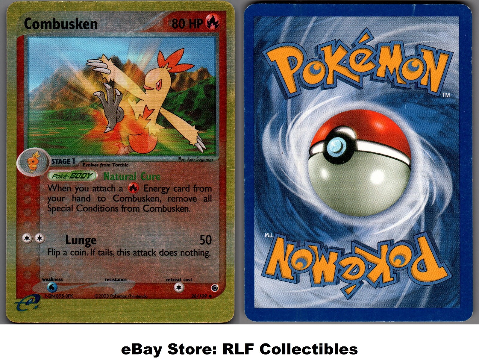 2003 Pokemon, EX Ruby & Sapphire #28/109 Combusken, Reverse Holo Uncommon