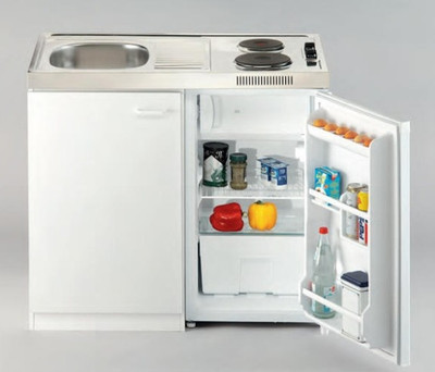 NEUE Miniküche Singleküche 100 cm Edelstahl Kochfeld Kühlschrank Spüle Armatur