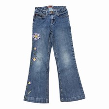 Vintage 90s Z Cavaricci Bootcut Jeans Youth Girls Size 8 Floral Blue Denim Boho