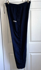 Y2K Fila Track Pants Snap Tear Away Basketball Warmup Windbreaker Navy Sz XL
