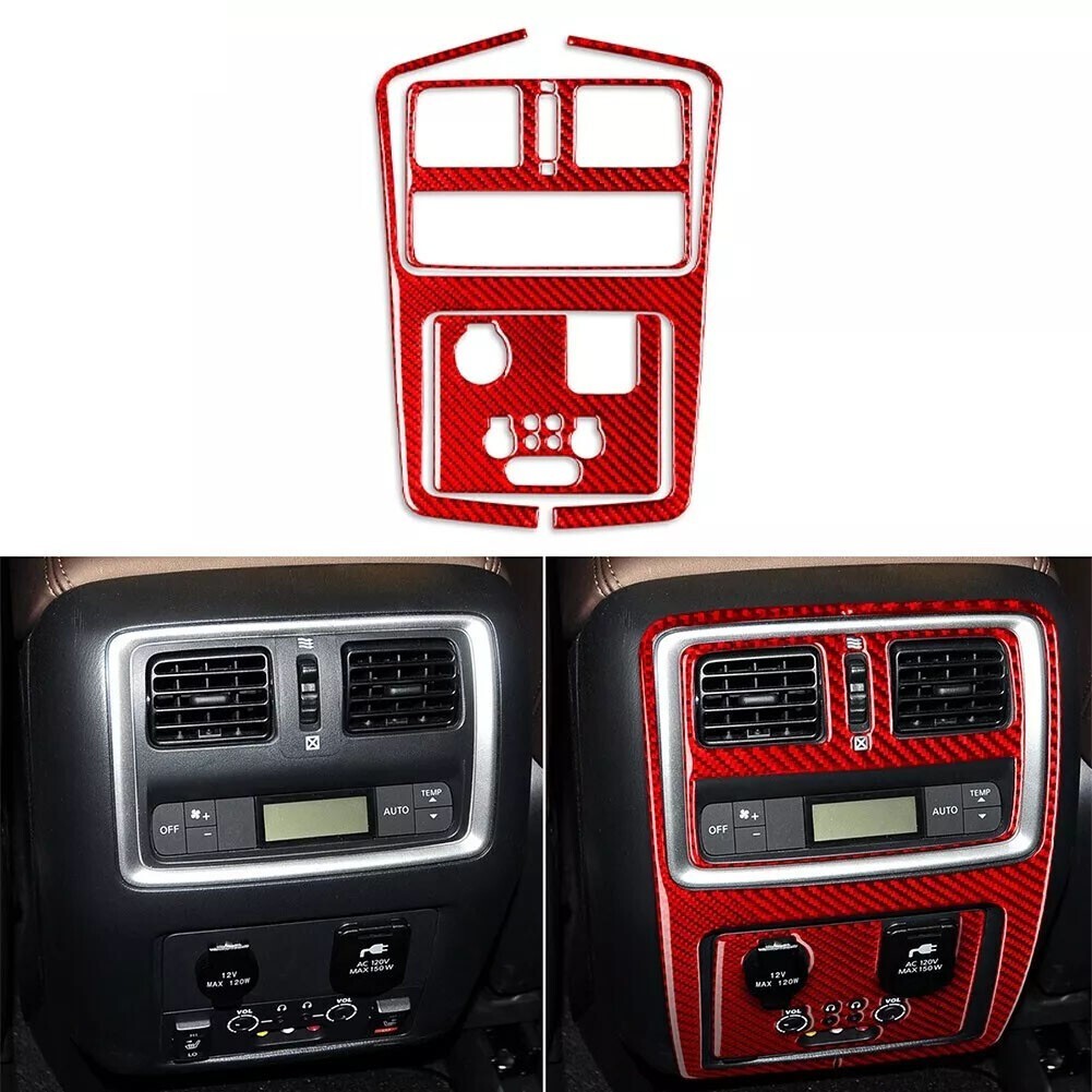 3Pcs Red Carbon Fiber Rear Air Vent Control Panel Cover Trim For JX35 QX60 13-16