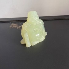 Vintage Jade Laughing Buddha Hand Carved Figurine Good Fortune Ornament