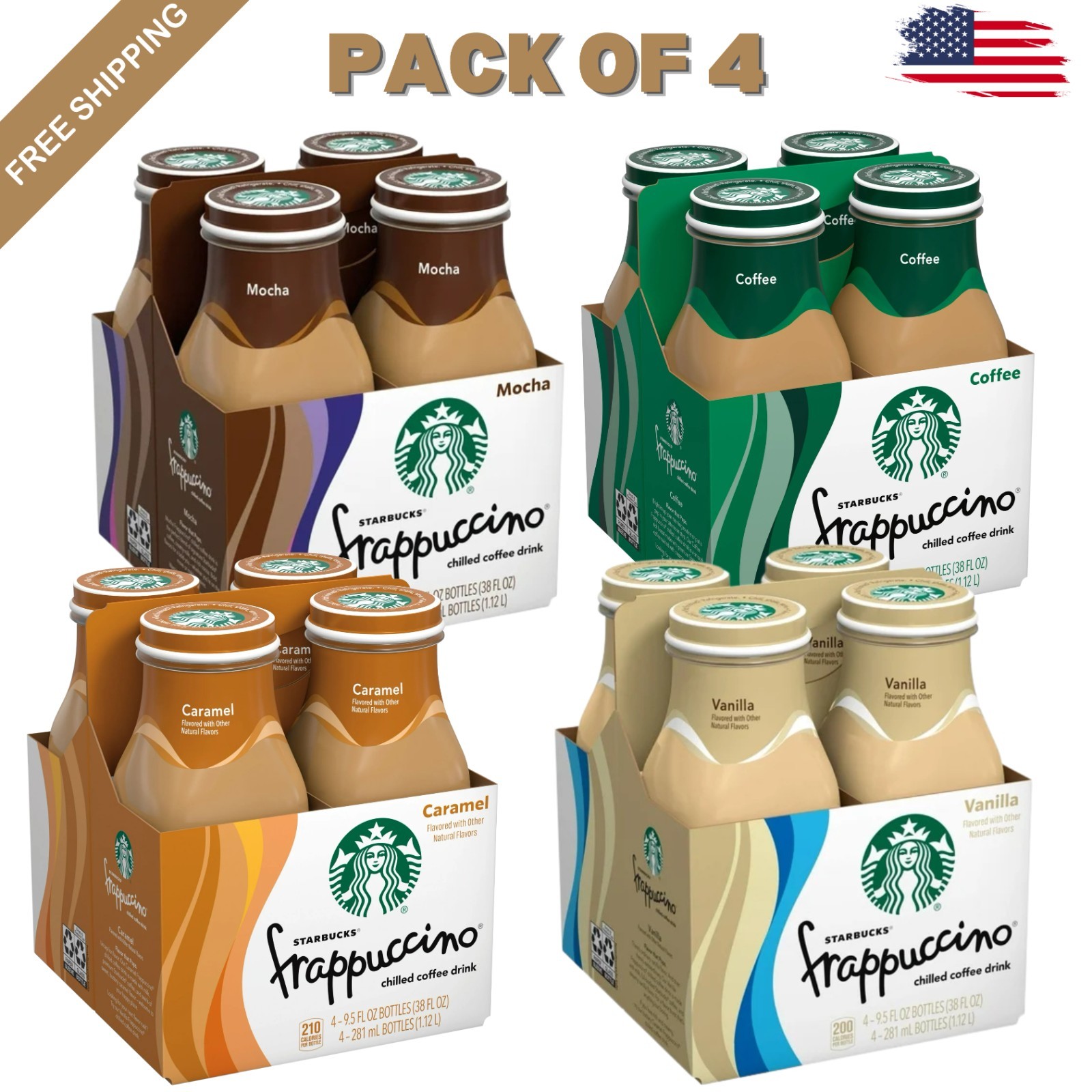 Starbucks Frappuccino Variety Pack Iced Coffee, 9.5 Oz, 16 Pack Bottles