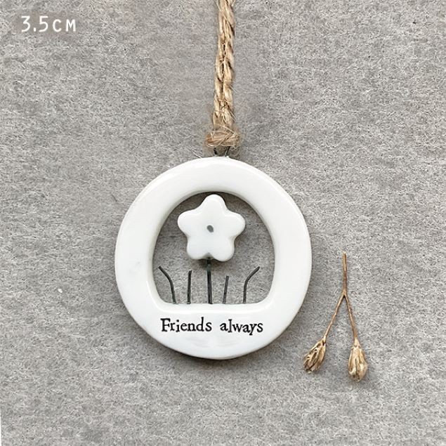 East of India Ceramic Round Flower ""Friends"" Birthday Hanging Gift Decor 3.5cm